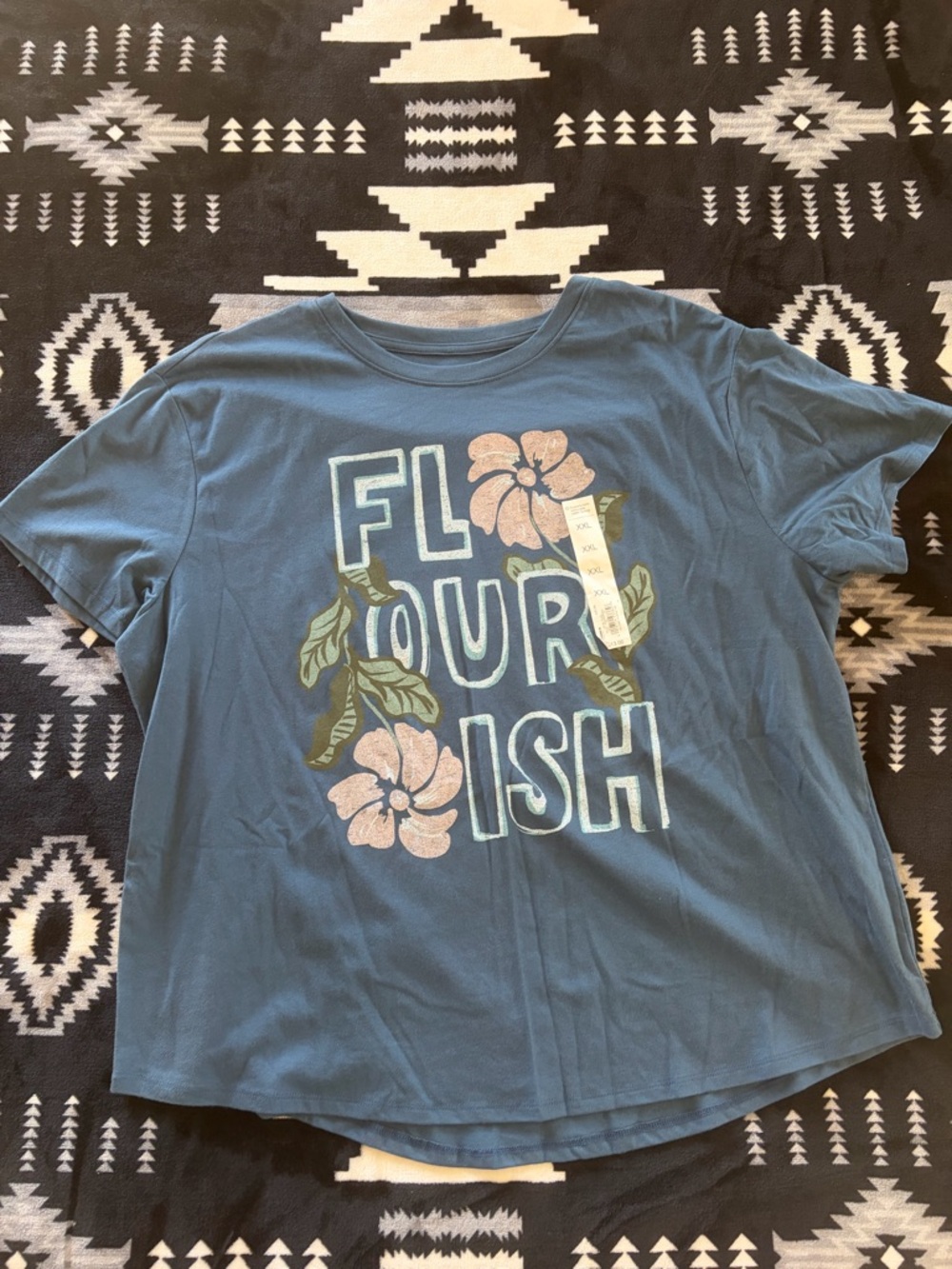 Sonoma Blue Graphic Tee with Pink Floral Accents